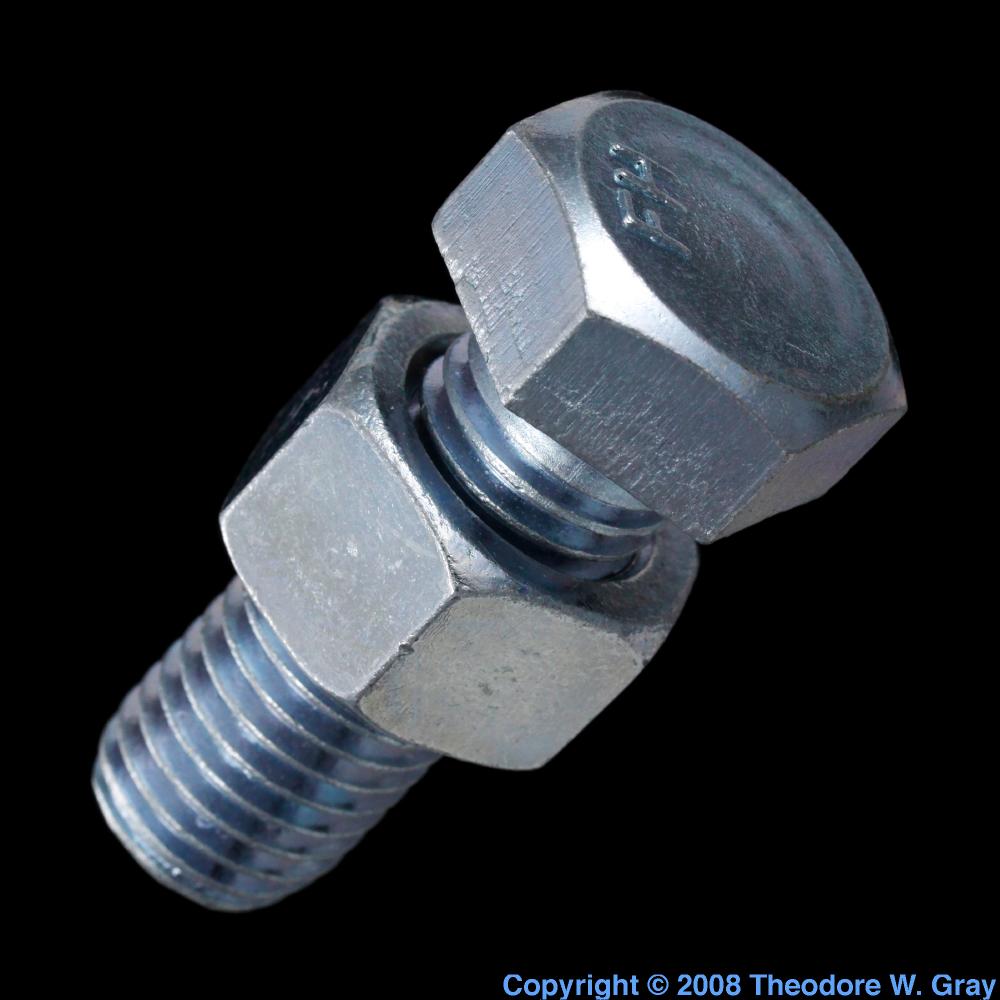 Ordinary zincplated bolt and nut, a sample of the element Zinc in the
