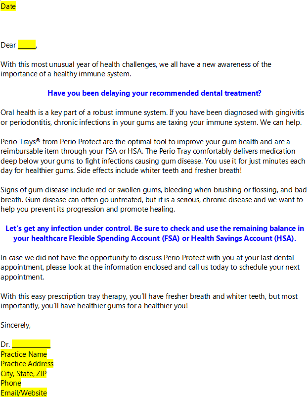 Patient FSA and HSA Letter Perio Protect
