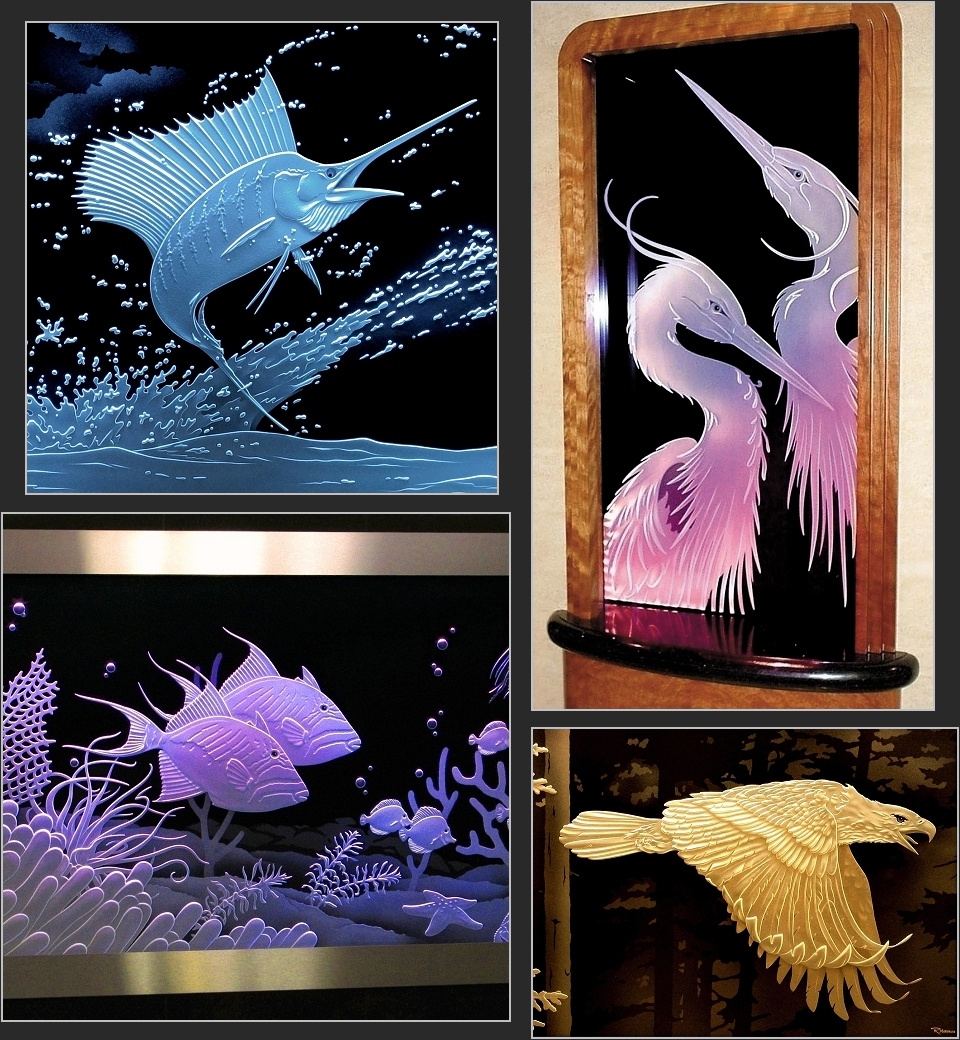 Carved Glass Art Etched, Illuminated Carved Glass Company Custom
