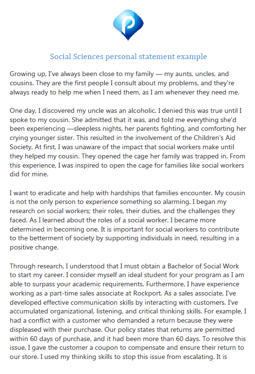 Free Social Sciences personal statement example (Microsoft Word format)