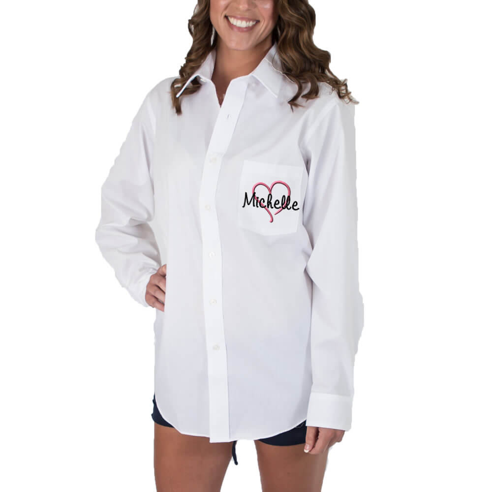 ButtonDown Men's Shirt with Embroidered Name & Heart Personalized Brides