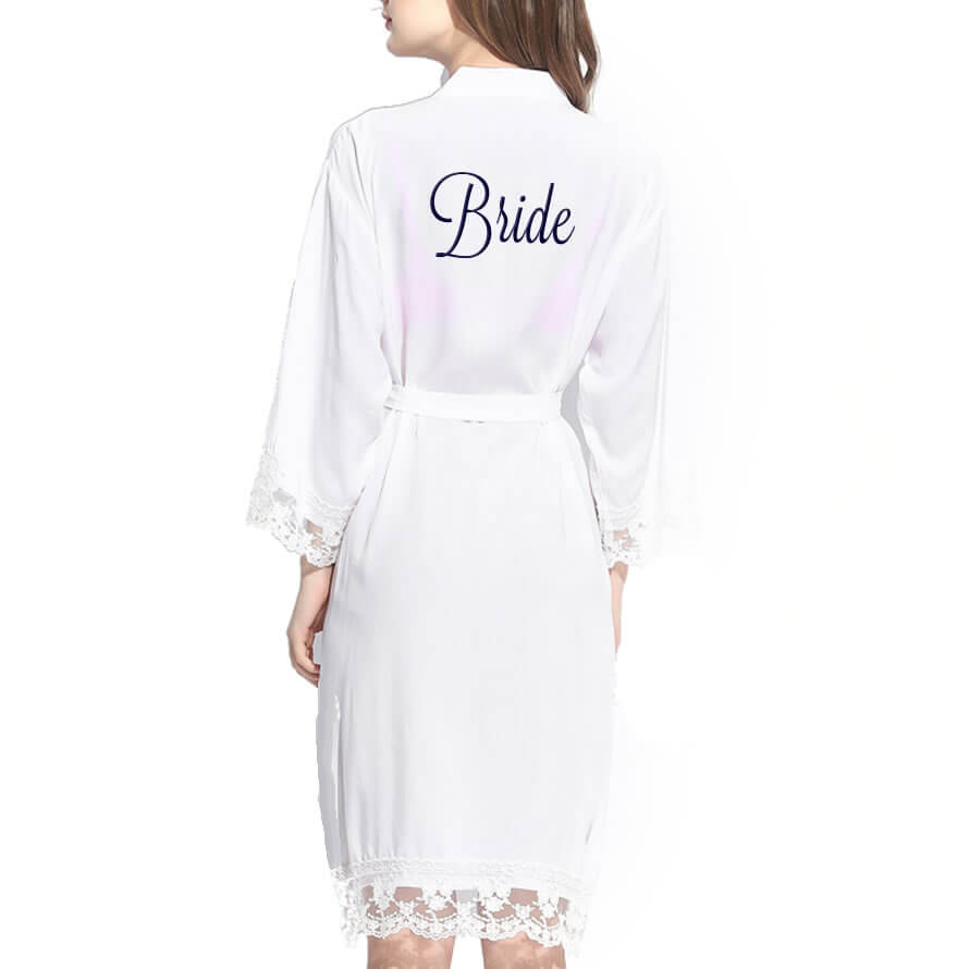 Embroidered Lace Trim Bridesmaid Robe Personalized Brides