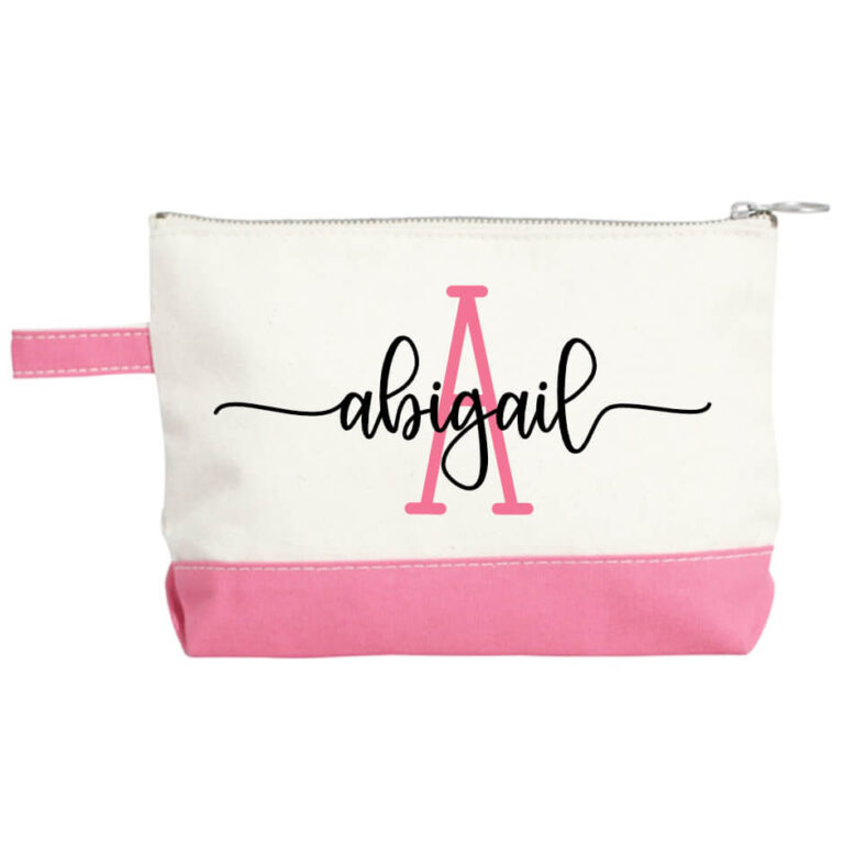Canvas Makeup Bag with Name & Initial Personalized Brides