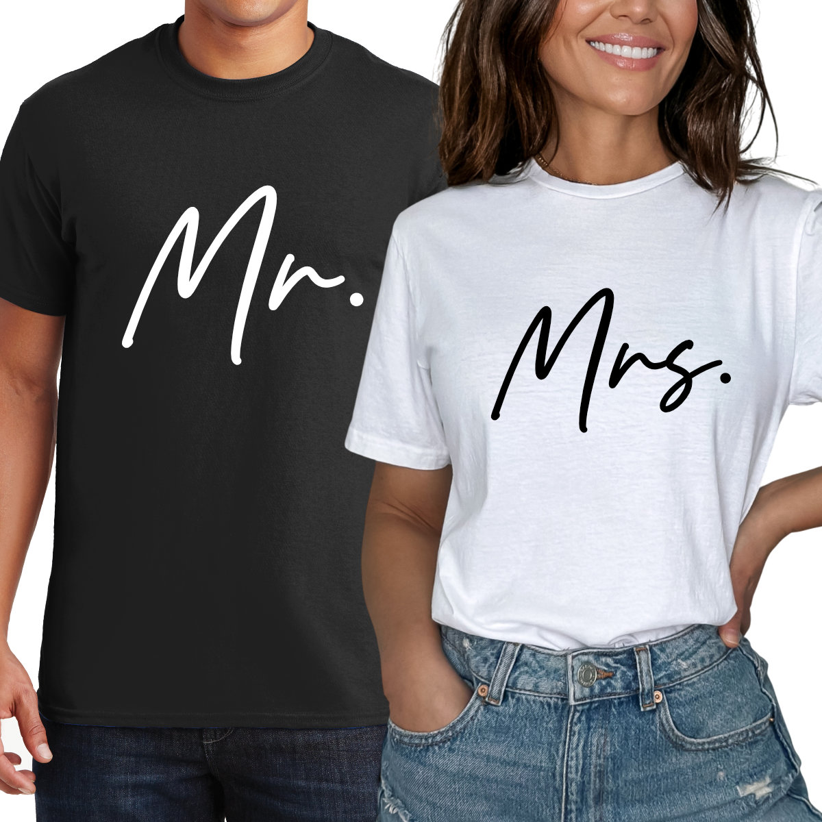 Custom Printed Mr. & Mrs. TShirt Set Personalized Brides