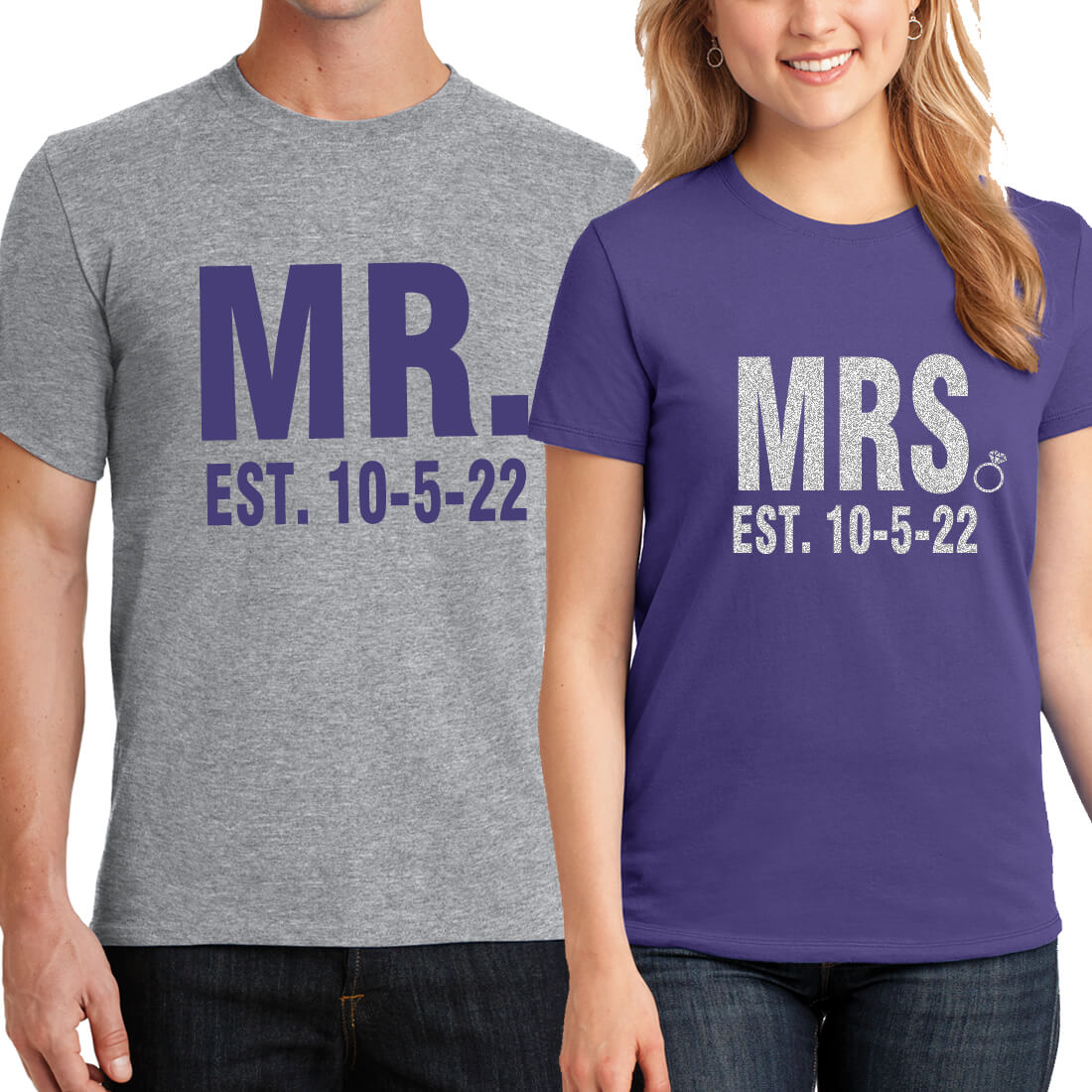 Mr. & Mrs. TShirt Set with Date Personalized Brides