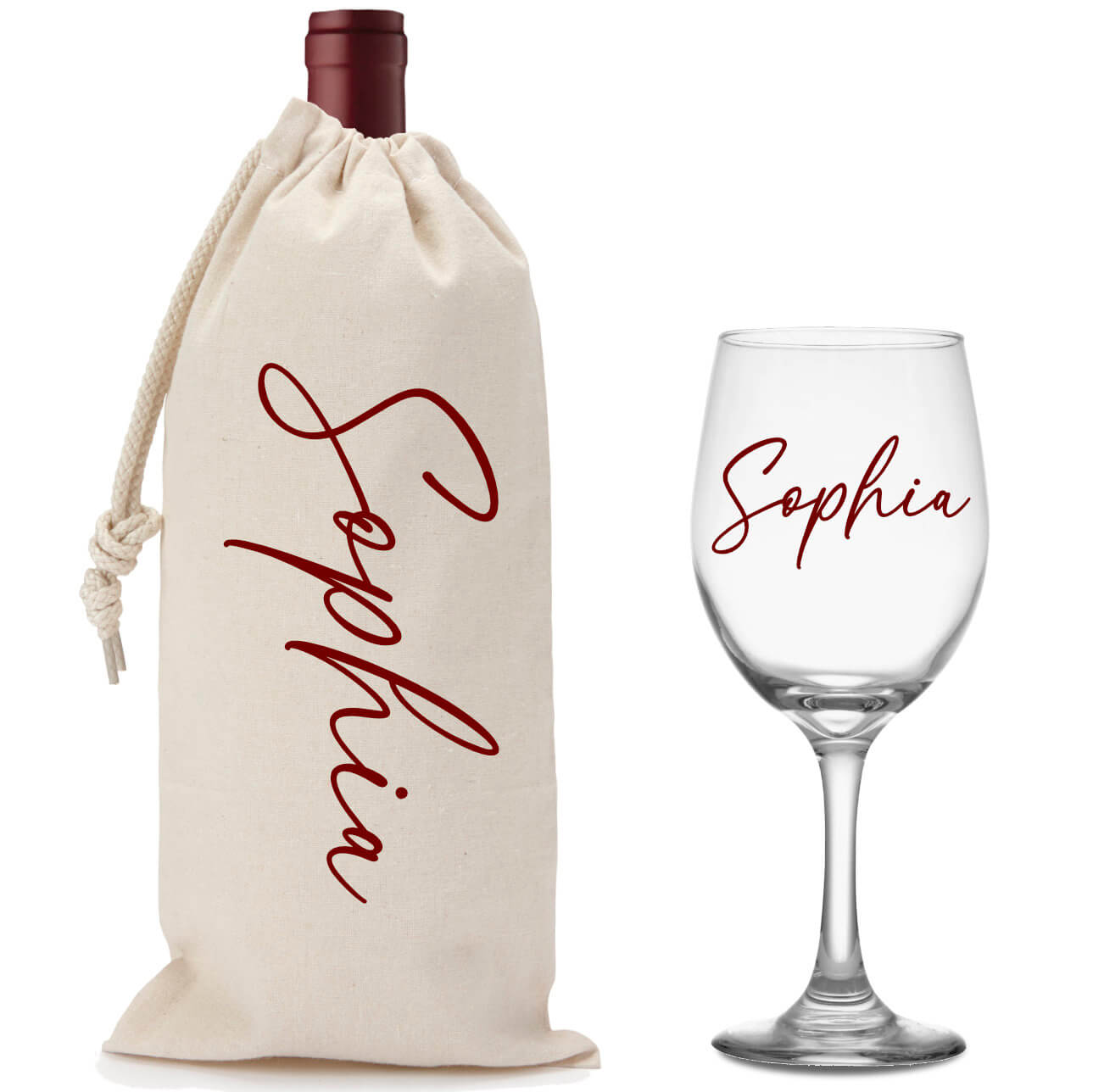 Personalized Wine Glass & Wine Bag Set with Name Personalized Brides