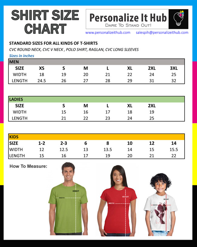 Size Chart TShirts Polo Shirts