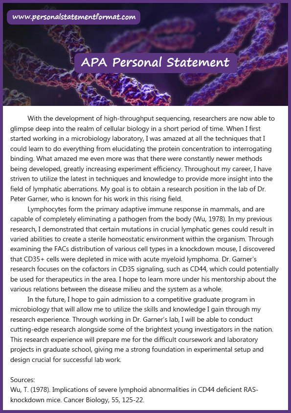 APA Format Personal Statement Style