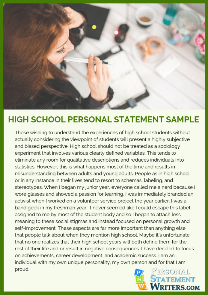 Personal Statement For High School Seniors Examples of High School