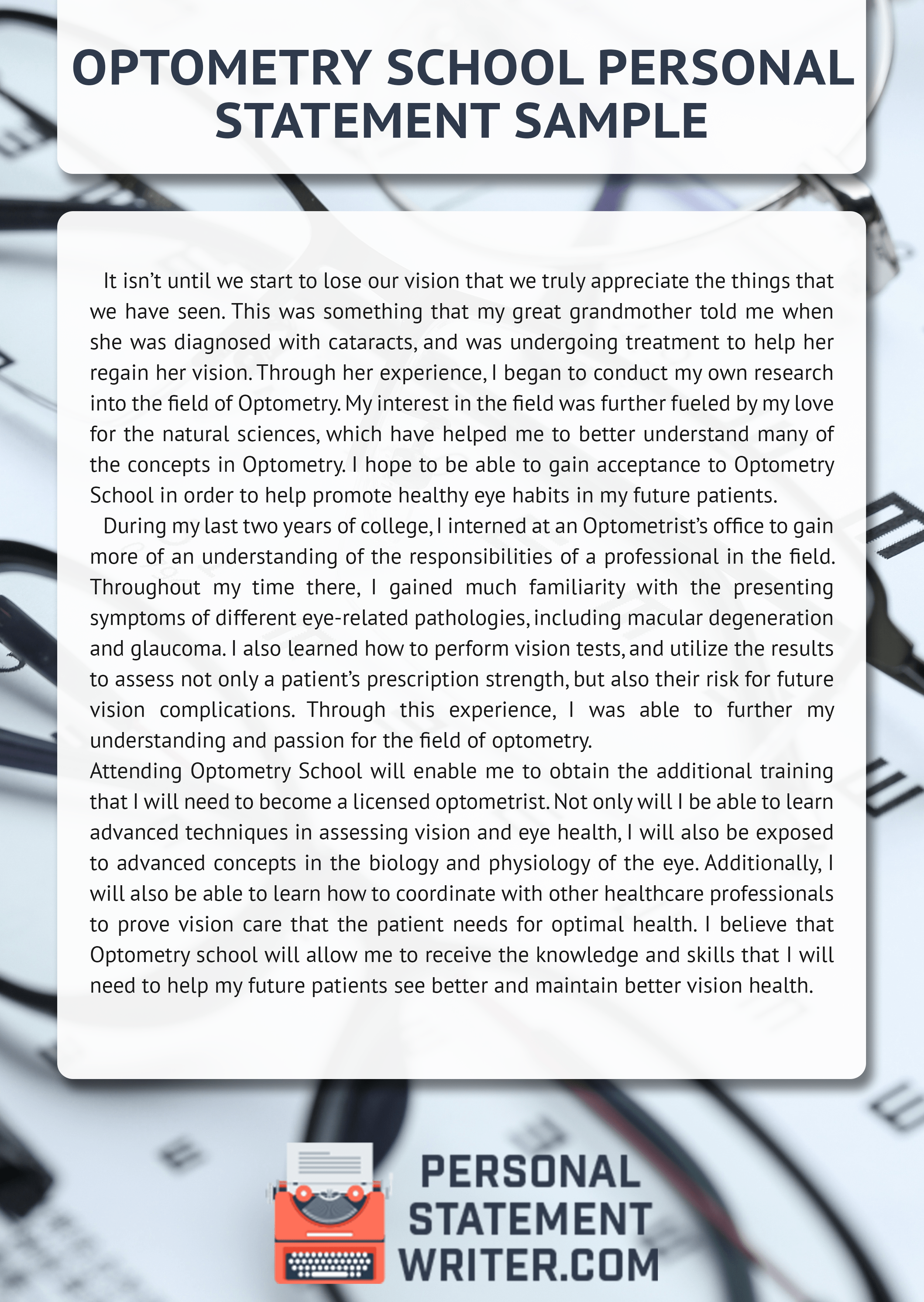 PrimeQuality Optometry Personal Statement 100 Originality