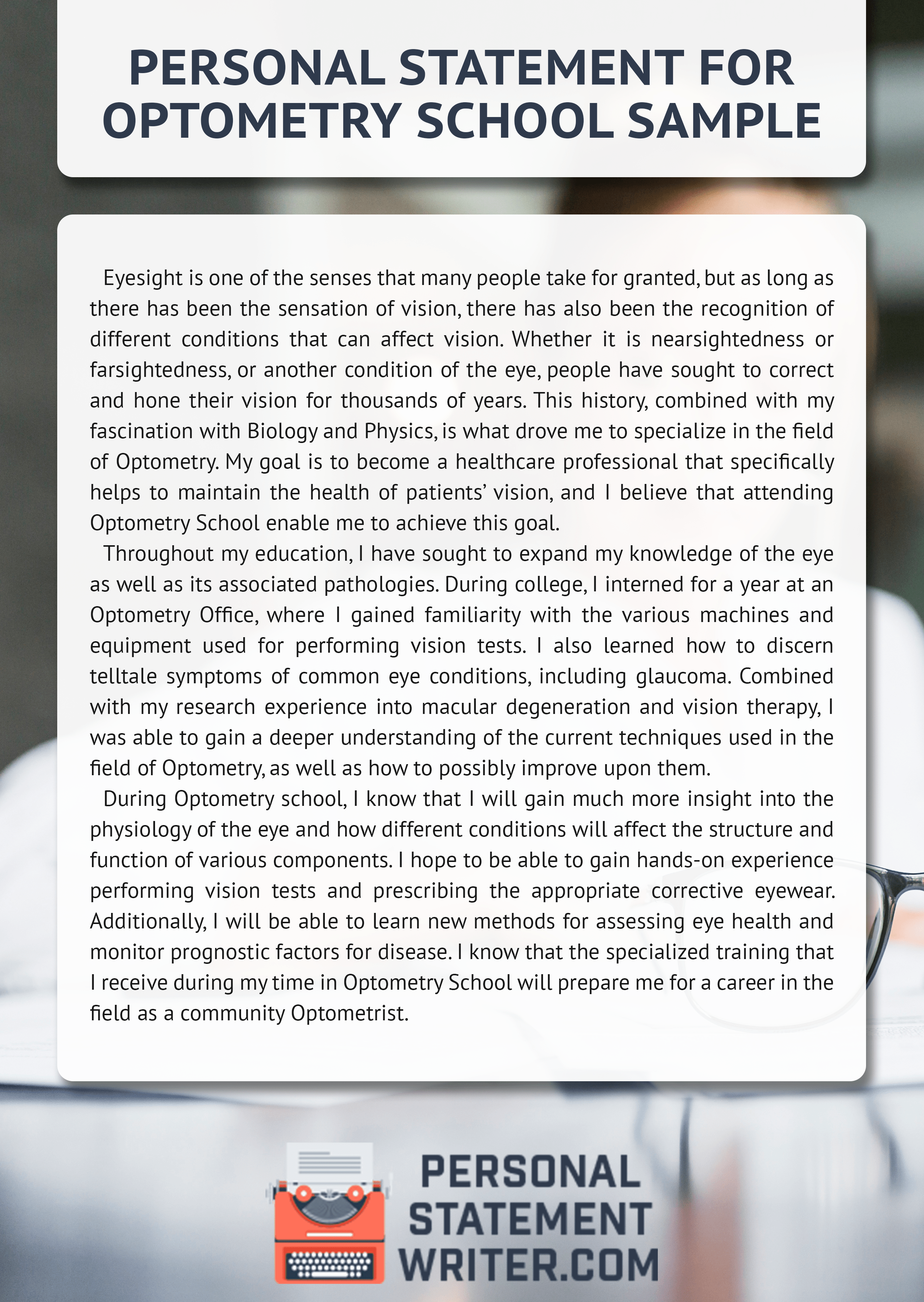 PrimeQuality Optometry Personal Statement 100 Originality