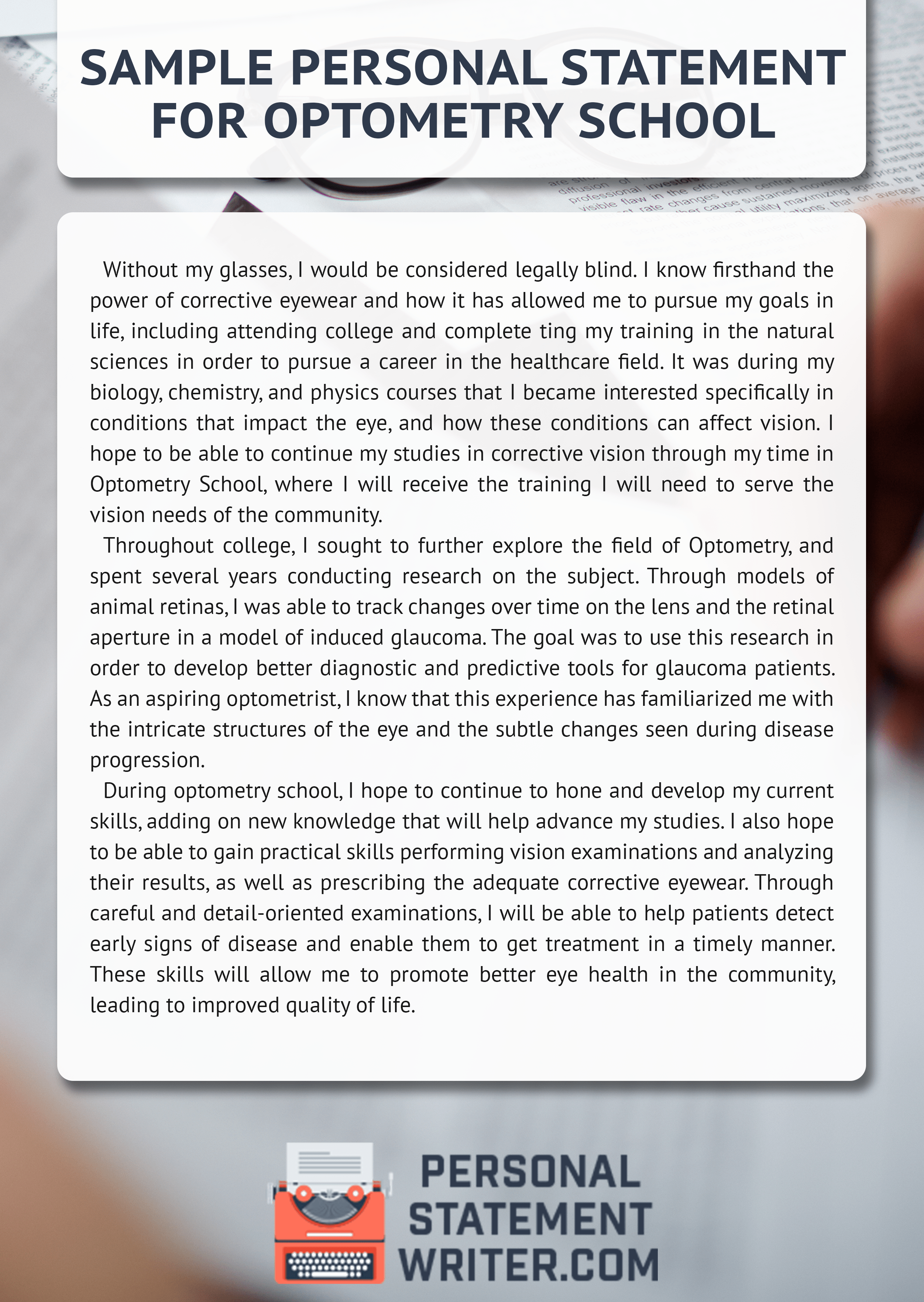 PrimeQuality Optometry Personal Statement 100 Originality