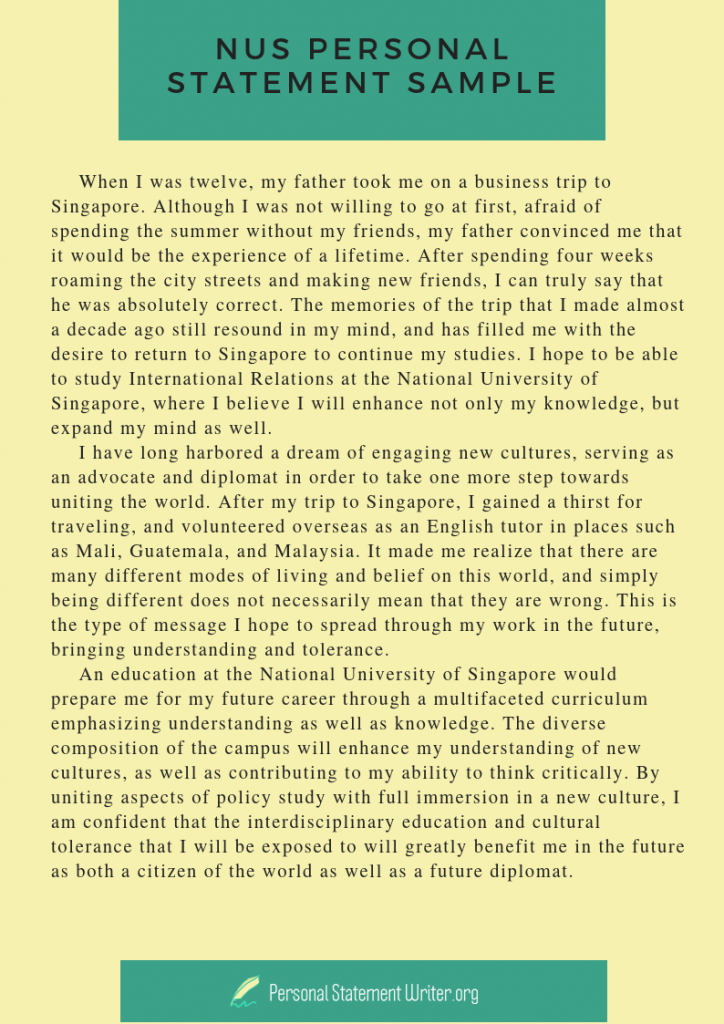 Personal Statement NUS Compelling Content 100 Originality