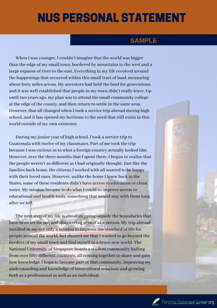 Personal Statement NUS Compelling Content 100 Originality