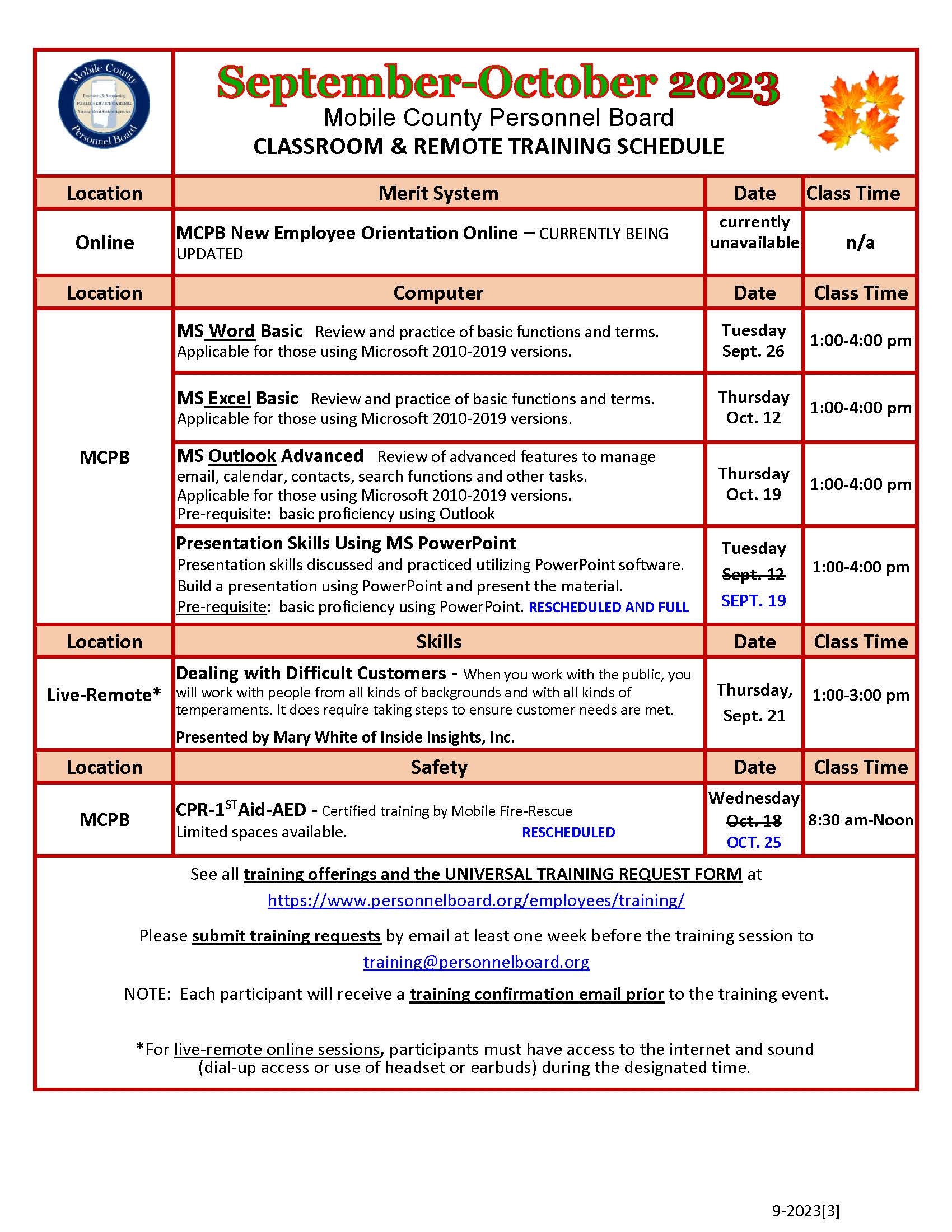 Training Forms Mobile County Personnel Board