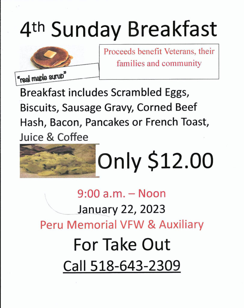 Don’t the VFW’s January 22 Breakfast The Peru Gazette