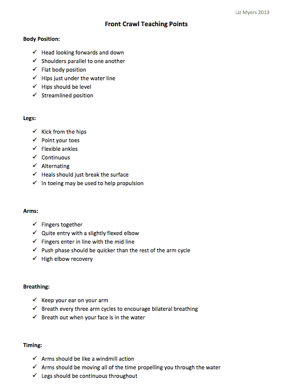 Swimming Lesson Stage 5 Swimming Lesson Plan