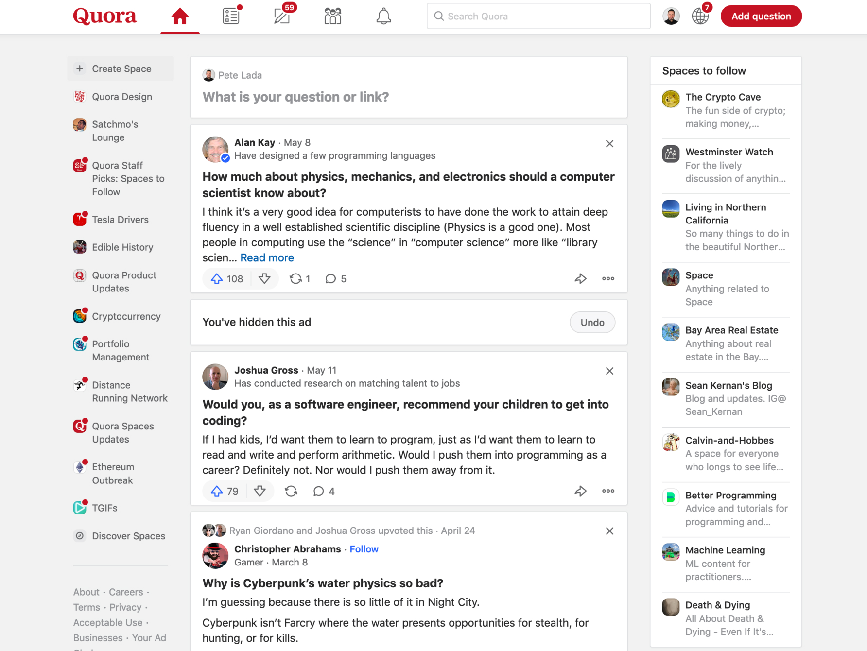 Pete Lada Product design generalist Quora Dark Mode