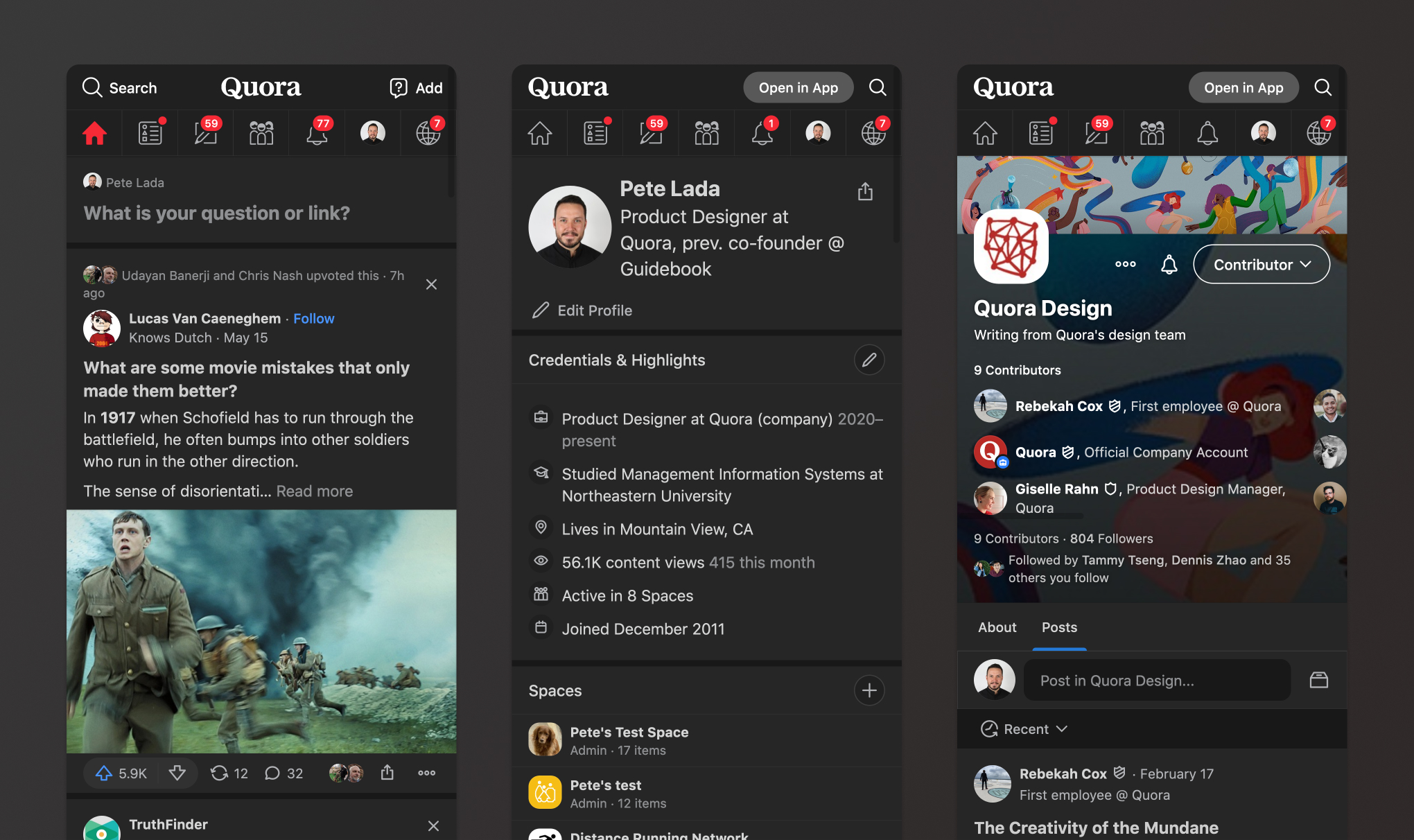 Pete Lada Product design generalist Quora Dark Mode