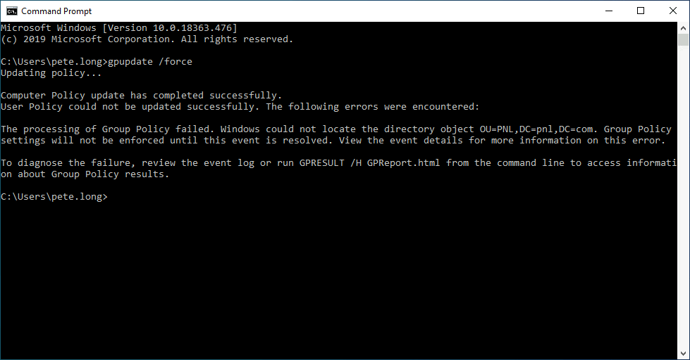 Gpupdate Windows Could Not Locate the Directory Object