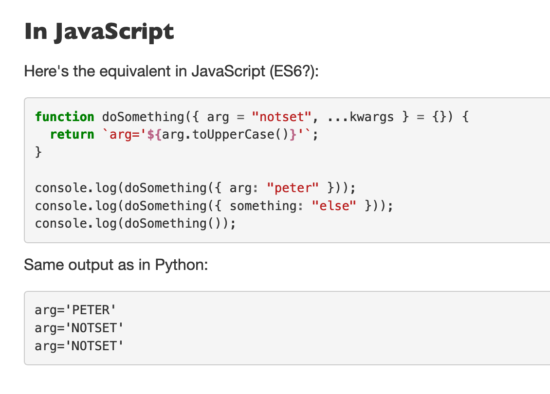 JavaScript destructuring like Python kwargs with defaults