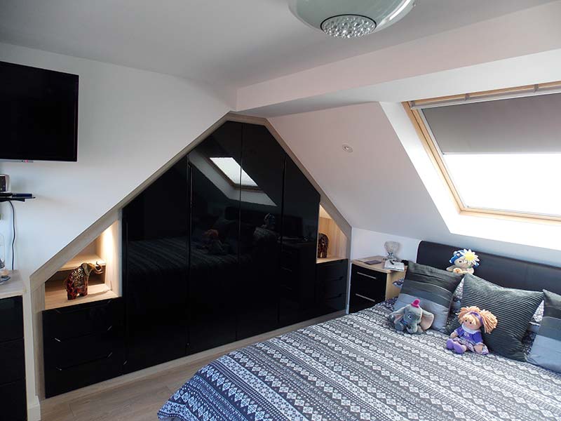 Gloss Black Hinged Wardrobe Fitted Loft Bedroom by Peter