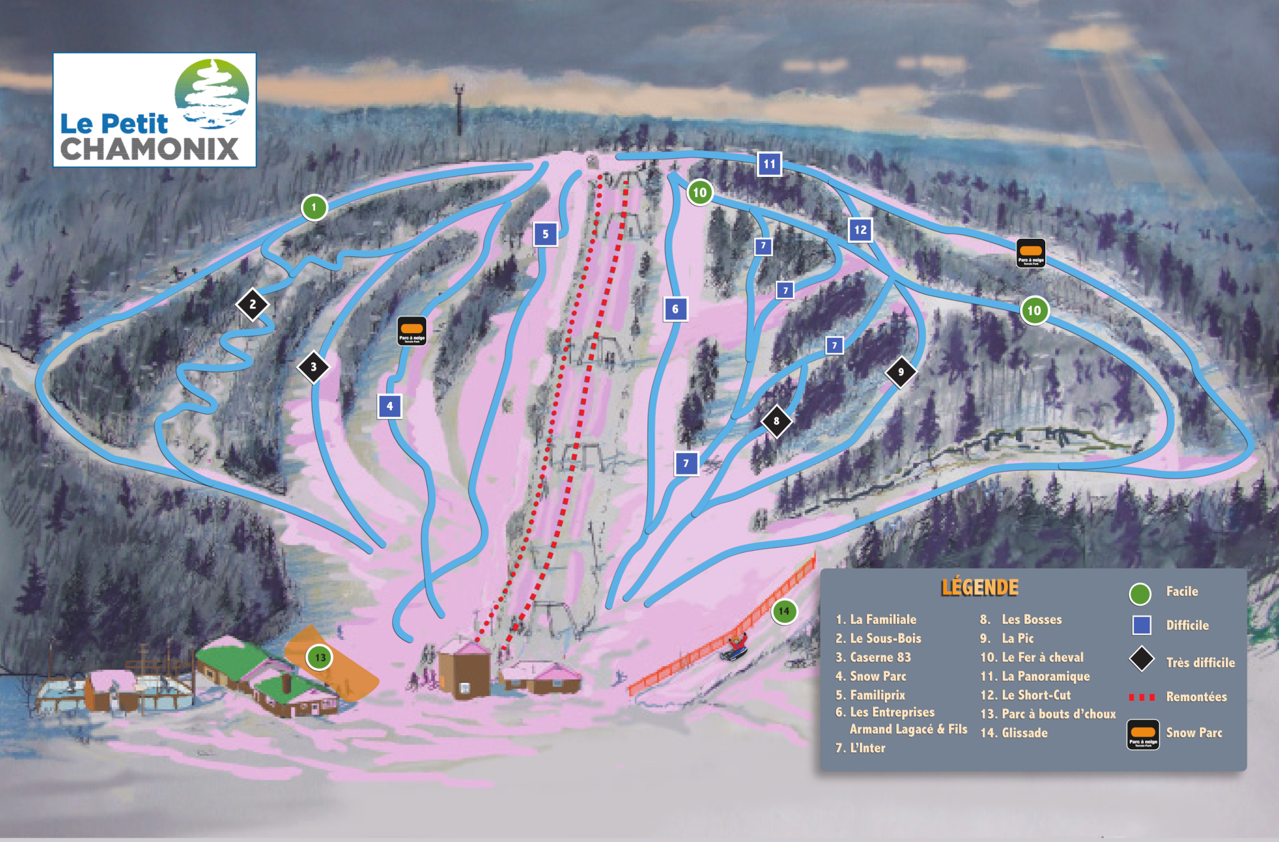 Ski slopes map Petit Chamonix
