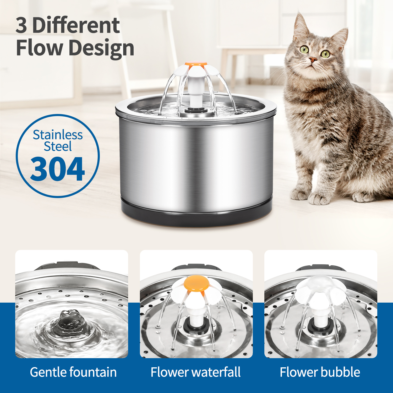 High quality 2.5L stainless steel water cat drinking fountains