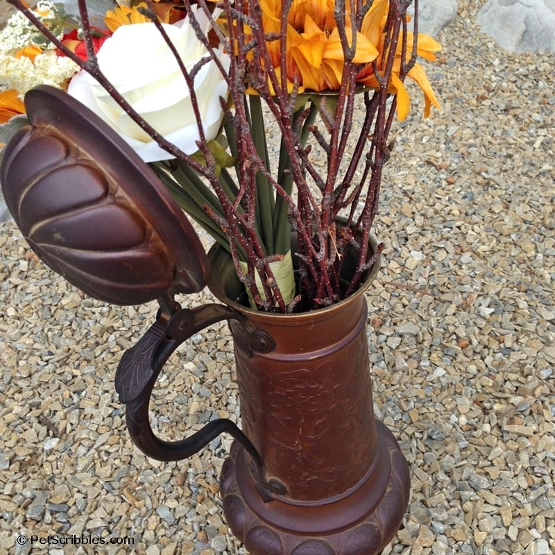 Rusty beer stein plus faux flowers equals Fall! Pet Scribbles