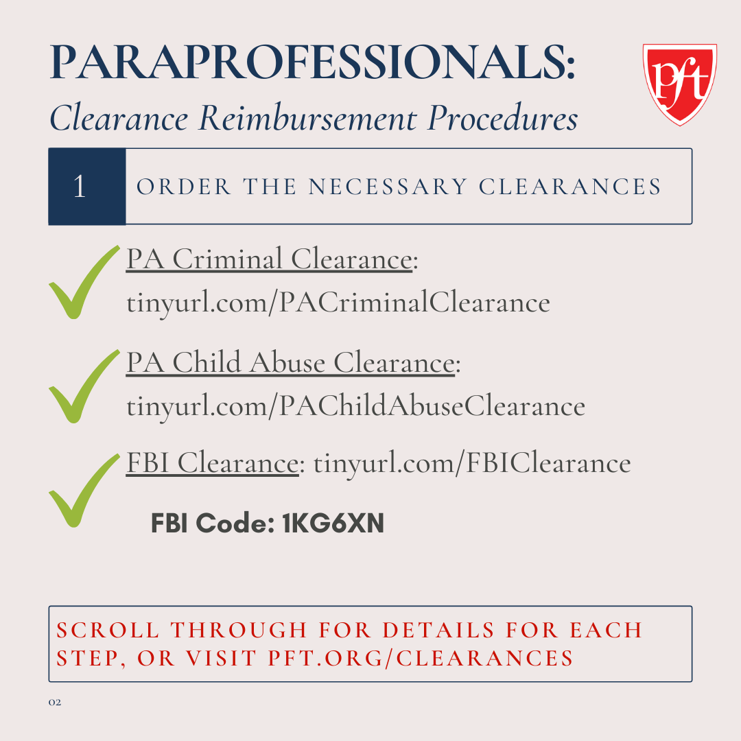 Paraprofessionals Clearance Reimbursement Guidance Philadelphia Federation of Teachers