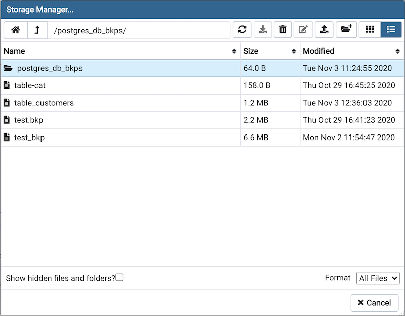 Storage Manager — pgAdmin 4 6.11 documentation