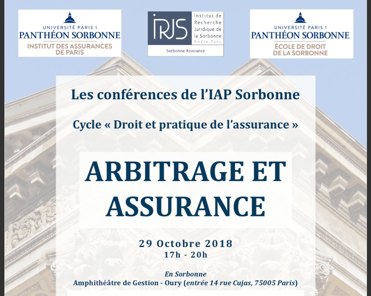 Le 29 octobre 2018 Colloque IAPSorbonne sur « arbitrage