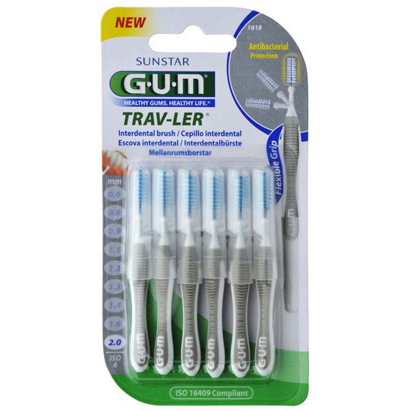 Gum Sunstar Travler Interdental Brush Μεσοδόντιο Βουρτσάκι 2,0mm Γκρι 6τμχ Pharmacy128