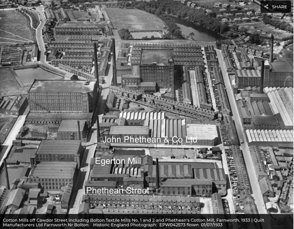 Chronology of the Phethean mill at Cawdor Street, Moses Gate, Farnworth