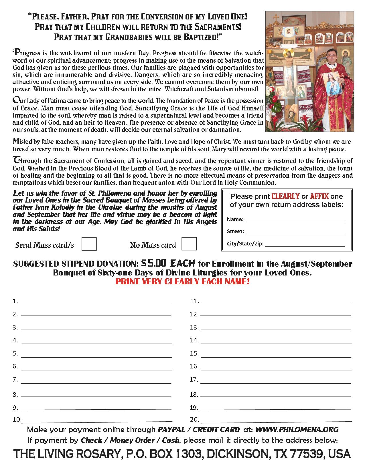 The Universal Living Rosary Association of Saint Philomena