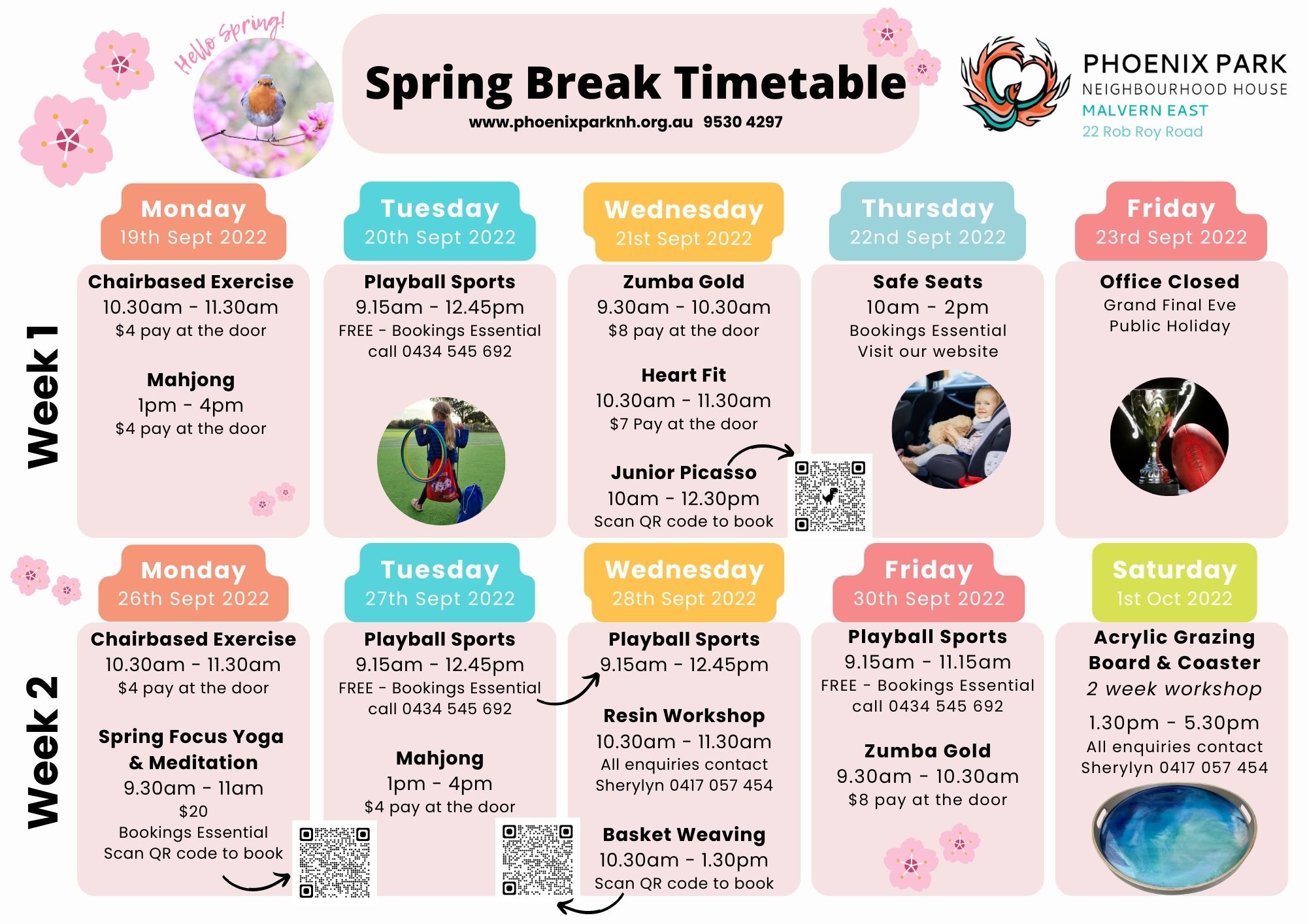 Spring School Holiday Timetable Phoenix Park Neighbourhood House