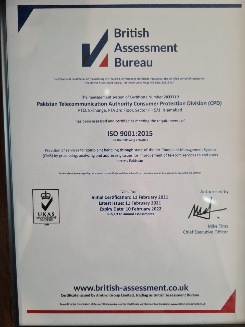 PTA Consumer Protection Services Receives British Excellence Certification