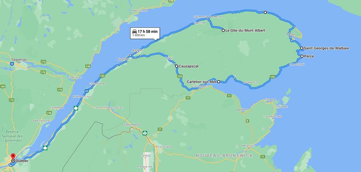 Gaspe Peninsula Road Map