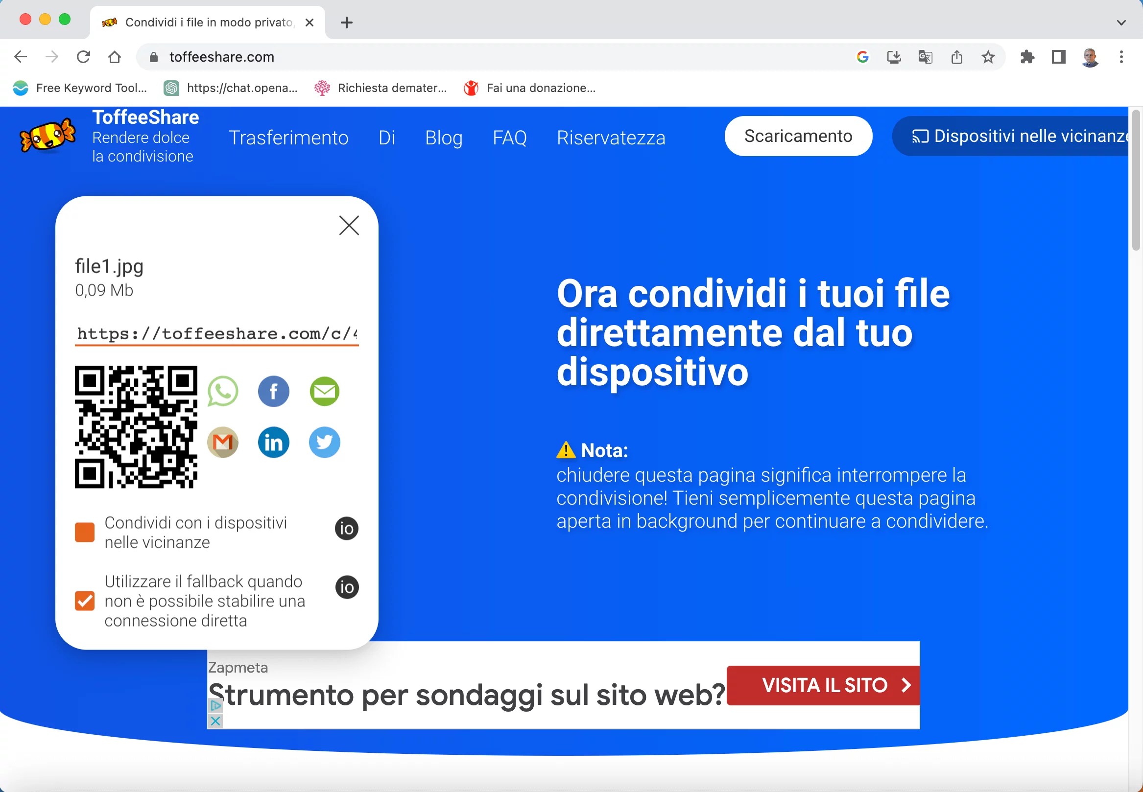 ToffeeShare Inviare file di grandi dimensioni senza limiti