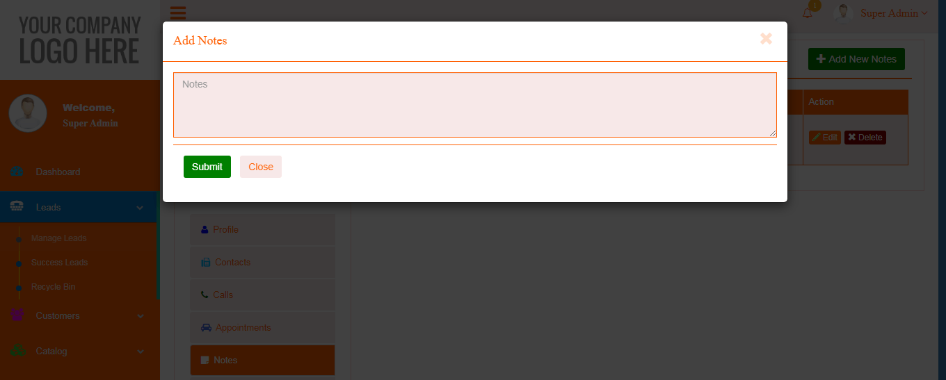 leadmanagementaddnotes PHP CRM Free CRM Software For Small Business