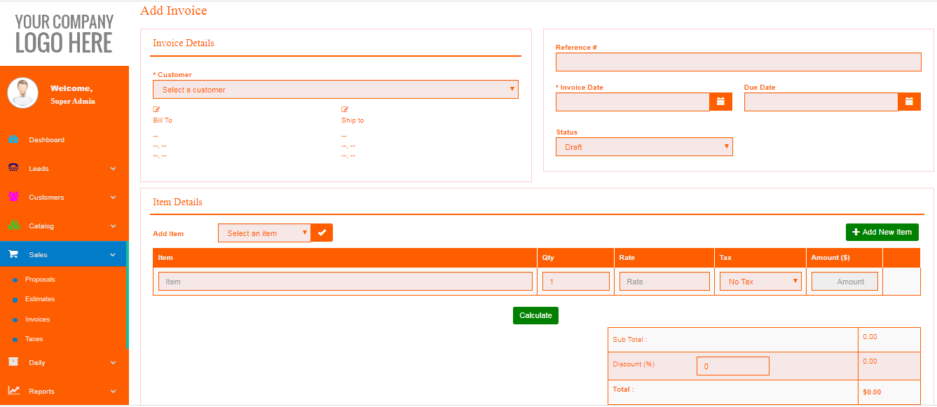 salesmanagementaddinvoice PHP CRM Free CRM Software
