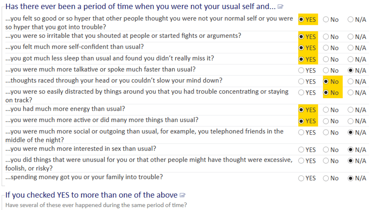 Mood Disorder (MDQ) Questionnaire