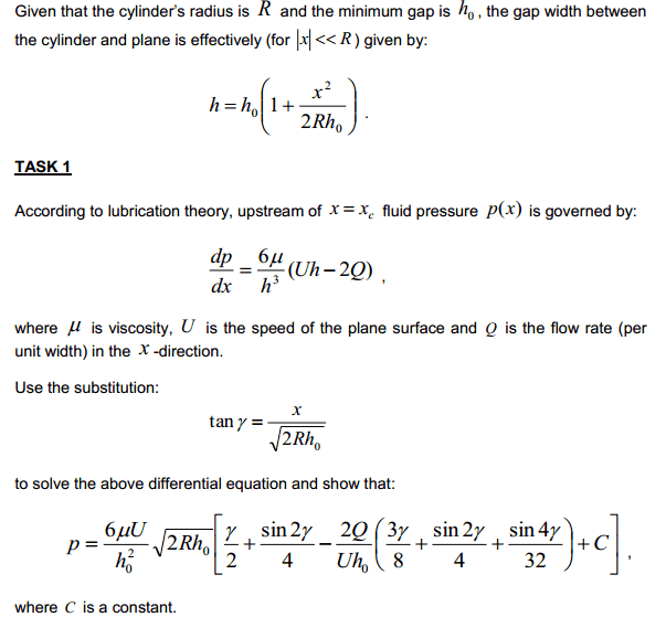 Lubrication Theory Fluid Flow and Integration
