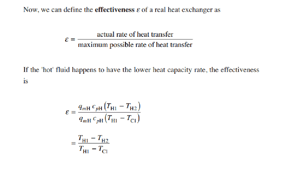 Effectiveness to calculate the outlet temperatures of a heat exchanger