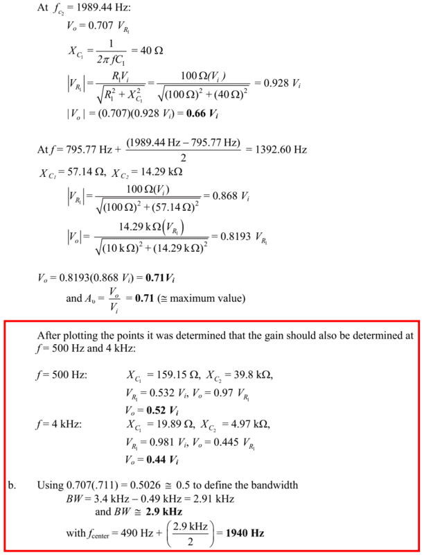 Finding the center frequency and bandwidth of a Passband filter