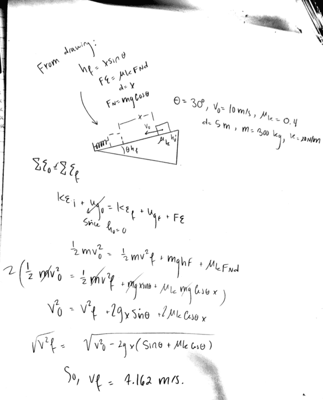 How to find the max. compression of a spring given a block on an incline?