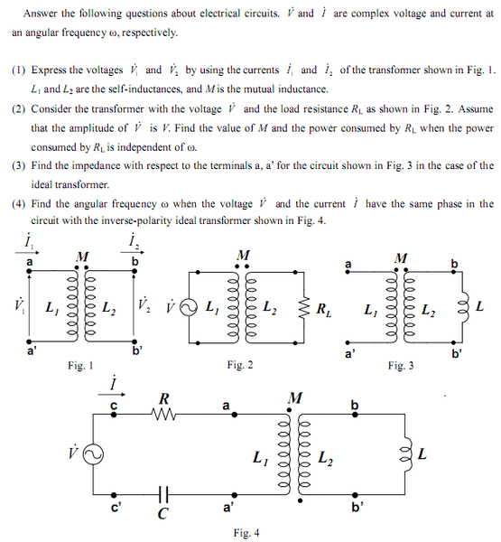 Ideal transformer problem, angular frequency w