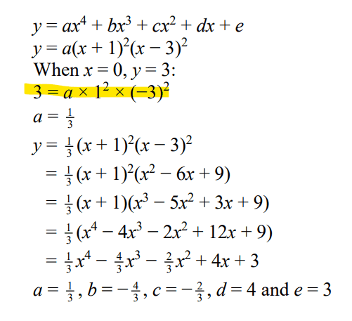 Why is 3 = a x (1)^2 x (-3)^2 in this step of the solution?