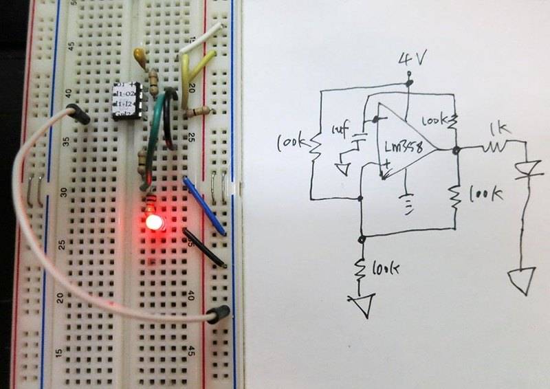 Op Amp LM358 LED flasher oscillator
