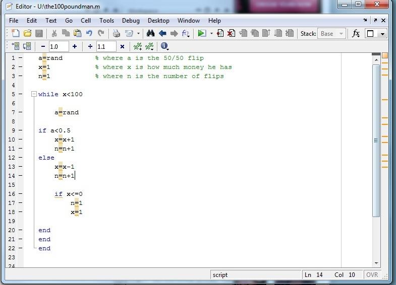 Using MATLAB to work out coinflip style probabilities